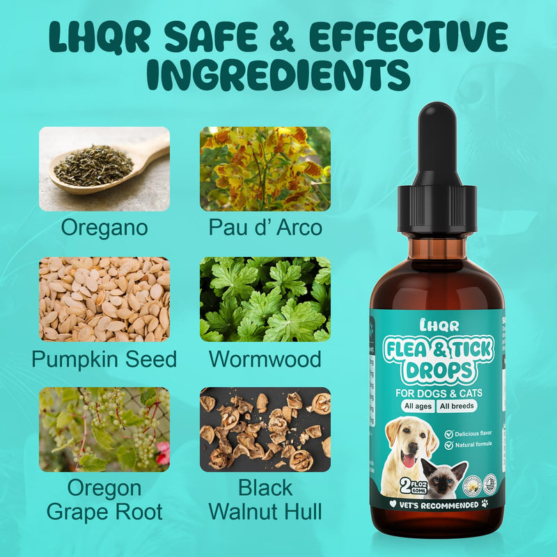 Flea & Tick Support for Dogs and Cats, Supports Healthy Skin Coat & Digestion, Herbal Ingredients Suit for All Breeds and Sizes -Vanilla-2 FL Oz