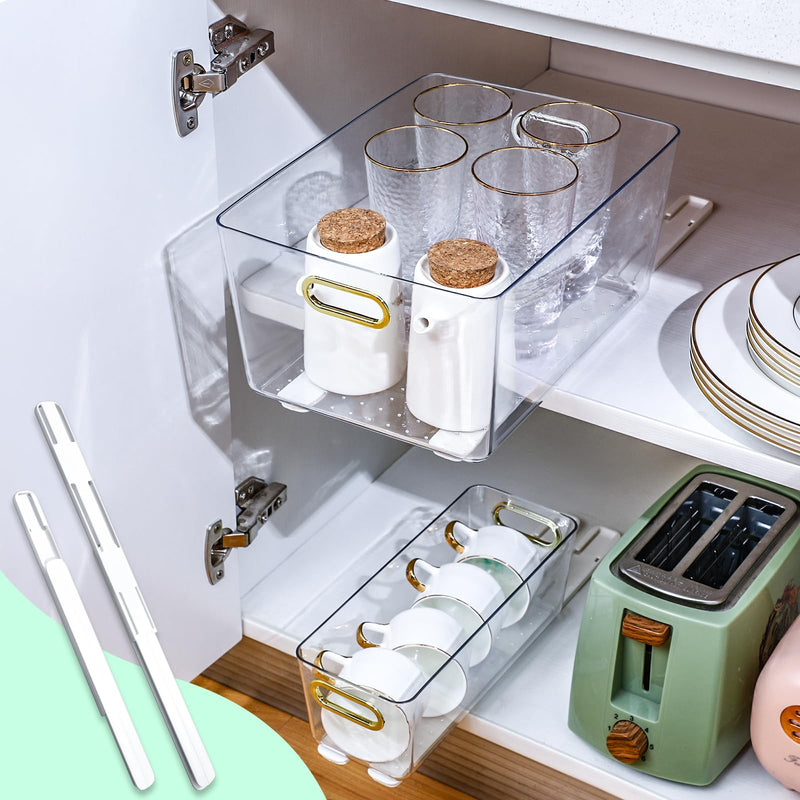 4 Pcs Adhesive Sliders for Cabinets Pull Out Cabinet Organizer Accessories Basket Office Glide Cabinet Tracks Runner Adhesive Drawer Slides Pull Out Replace Guide Rail for Back to School Supplies
