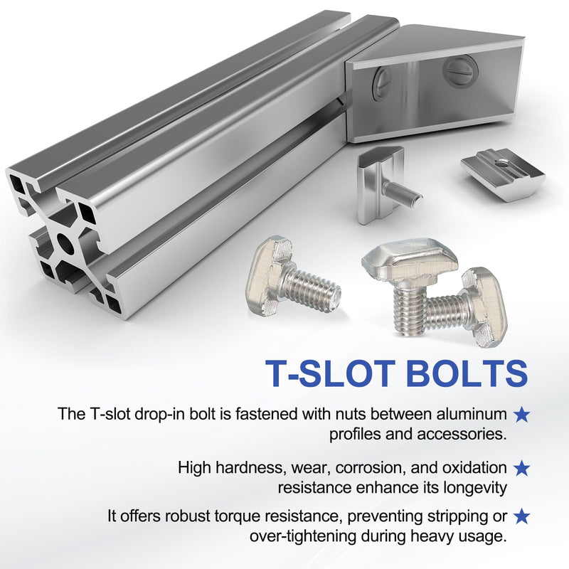 PATIKIL M6 x 20 mm T-Slot Bolts, 1 Set Drop-in Bolt Hammer Head with Hexagon Flange Nuts T-Bolt Stud Sliding Screw for 30 Series Aluminum Extrusion Profile, Silver