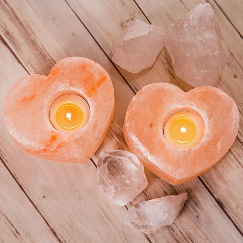 himalayan glow Shape Natural Pink Heart Style Tealight, 100% Pure Crystal Salt Candle Holder | Night Decorative Light, Perfect Valentine's Day Gift, 3 Inches, Orange Heart Salt Candle