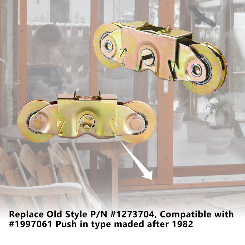 MaxxGeek Sliding Patio Door Tandem Roller Assembly Fit Andersen Sliding Door Rollers Replacement #1997061 (1982 to P) & Replaces #1273704 (1964 to 1982),1-1/4'' Roller Bearing(4 Pack) 4Pack