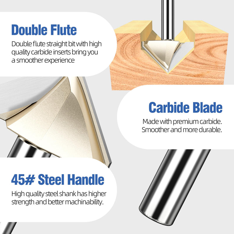 HUHAO Professional Grade 90-Degree V Groove Router Bit, 1/2" Shank 2" Cutting Diameter, Carbide CNC Router Bit for Precision Woodworking, Engraving & Sign Making 1/2*2