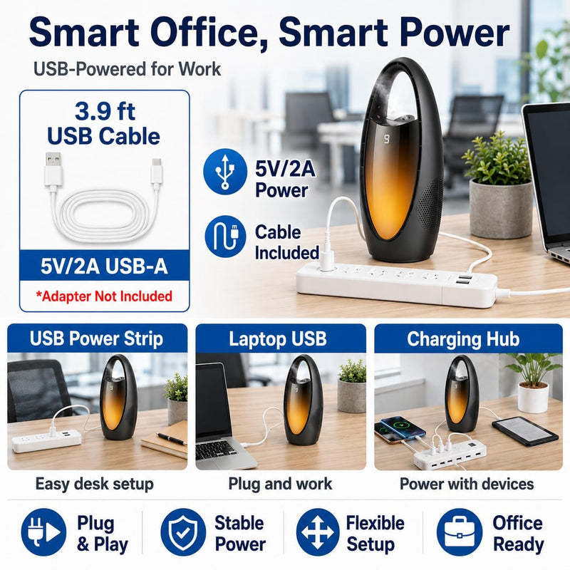 Japard Bladeless Misting Desk Fan 9-Speed Quiet Motor Office Lighting Black