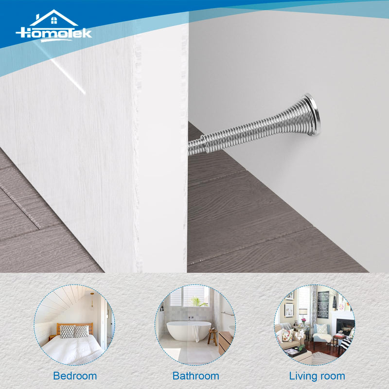 HOMOTEK 2 Pack Telescoping Spring Door Stoppers, Extended from 3-1/8 to 4-1/4 inches Wall Mount Extra Long Door Stops- Flexible Spring Doorstops Wall Protector (Satin Nickel) Satin Nickel