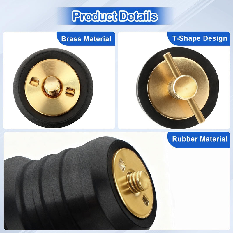 Linkstyle 4PCS Boat Drain Plugs for 1-1/4 Inch Drain Holes, Brass T-Handle Drain Plug, Twist-Turn Leak-Proof Rubber Plug for Boats, Yachts, Kayaks Gold