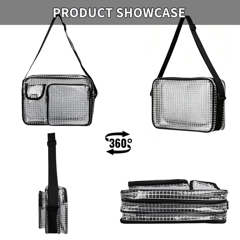 Anti-Static Cleanroom Engineer Bag（Fabric Shoulder Straps, 3 Pockets）- 13.8 Inch Transparent PVC Tool Bag for Work Travel and Daily Use Black 2