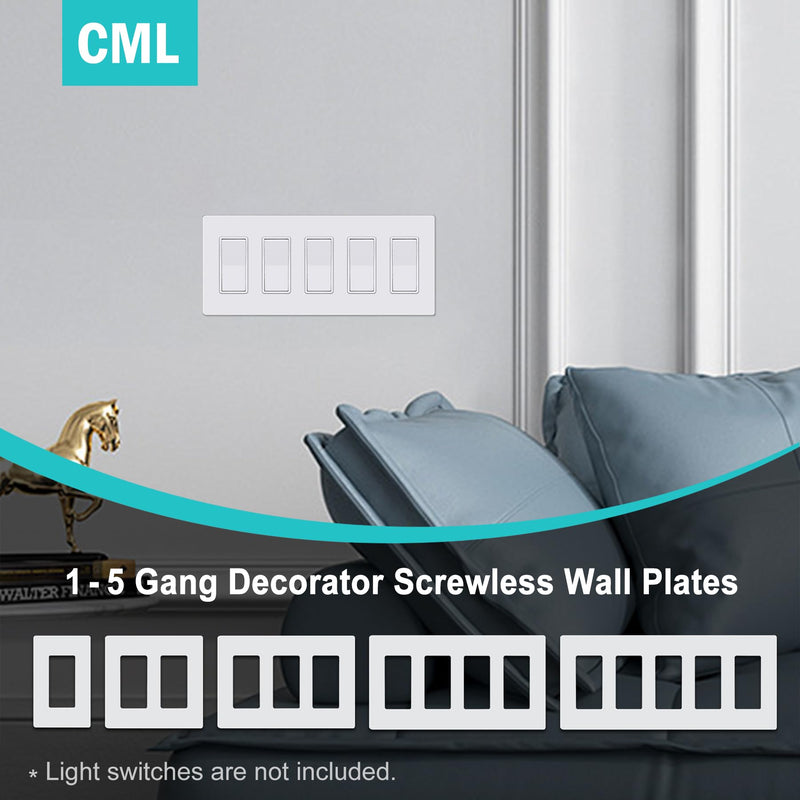 CML Decorator Screwless Wall Plate, 1-Gang Receptacle Outlet Cover, 8 Pack Hidden Screw Smooth Face Switch Plates, Standard Size 2.91"x4.68", Impact Resistant, White Gloss White
