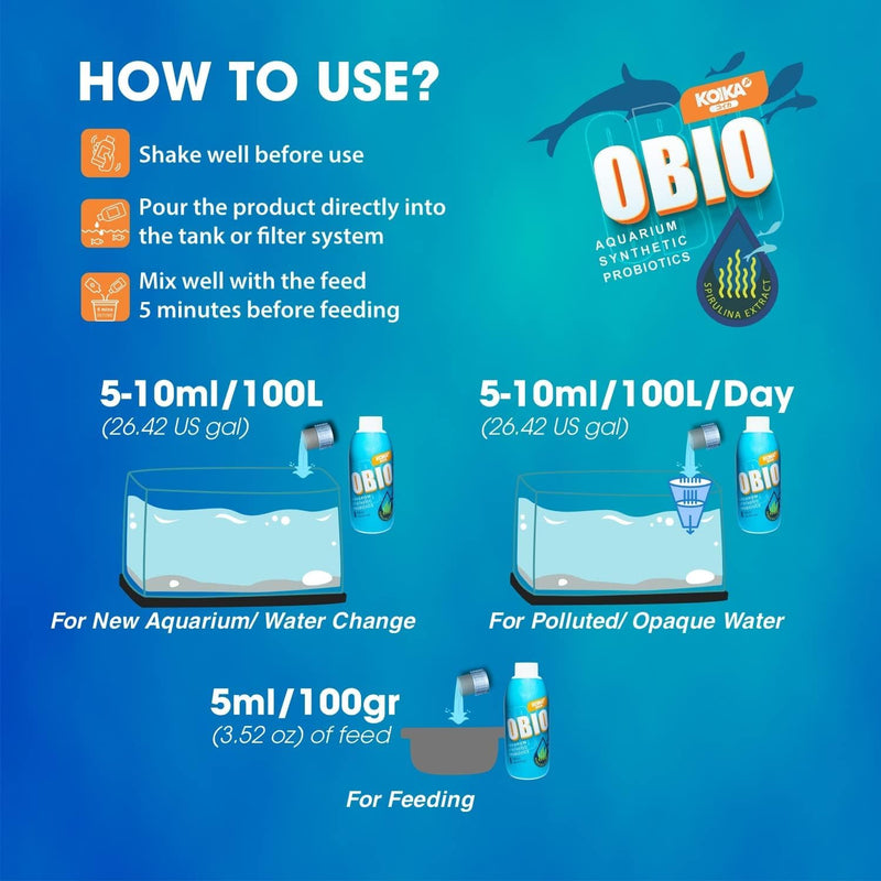 KOIKA OBIO Aquarium Water Treatment, Quick Effect (After 8-10 Hours), Improvement of Digestion and Immune Systems of Fish & Shrimp (Liquid, 180ml (6.08 fl oz)) 180ml (6.08 fl oz) Liquid