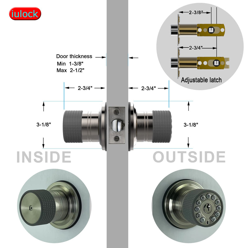 Smart Door Knob with Keypad and Key,Keyless Entry Door Lock with Rubber Grip, Auto Lock,50 User Code,Waterproof, Easy to Install and Program for Bedroom Garage Office Gate (Satin Nickel) Stain Nickel