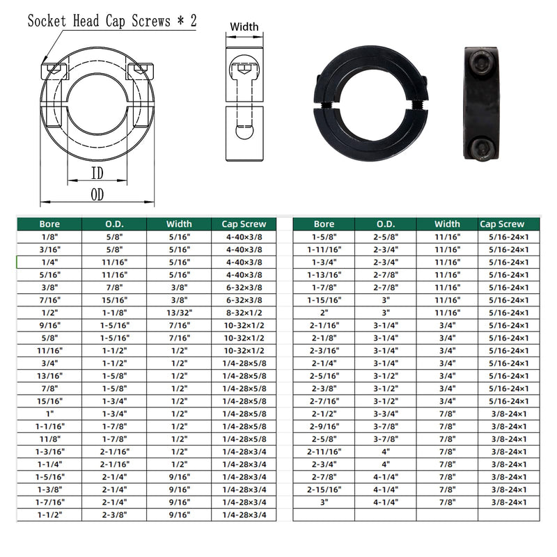(4-Pack) SINOAXISSPACE Shaft Collar 5/16" Bore, 1045 Steel Double Split Clamp-On Shaft Collars Style, 11/16" OD, 5/16" Thickness, with M4 Set Screws 5/16" Bore Size 4