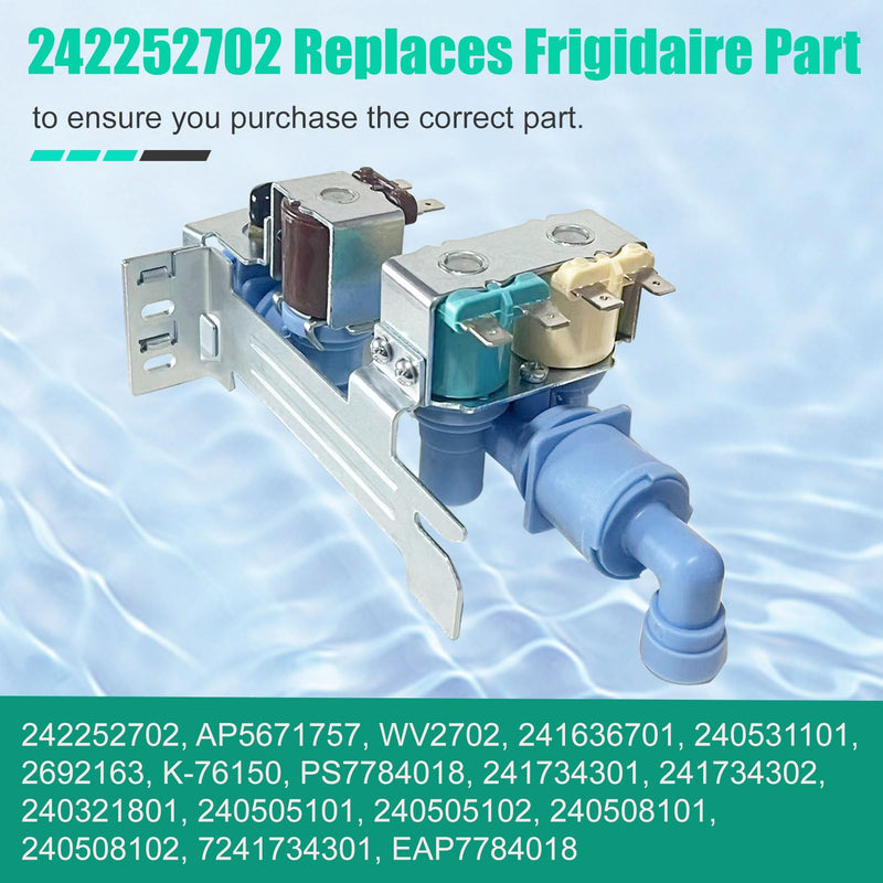 242252702 Refrigerator Water inlet Valve for Frigidaire Kenmore Electrolux Crosley, Fridge Water Valve replacement Parts 240531101 241734301 WV2702 AP5671757 240321801 K-76150, 1 Year Warranty