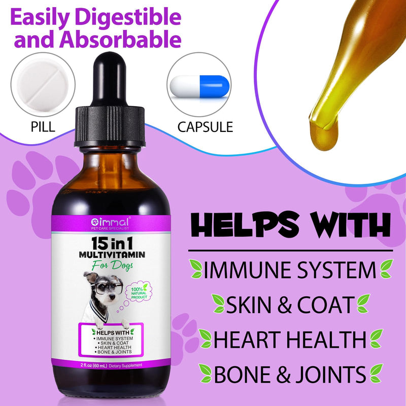 15 in 1 Dog Multivitamin Drops for Dogs - Dog Vitamins & Supplements Natural Dog Multivitamins and Minerals - Glucosamine, MSM for Skin & Coat, Heart Health, Bones, Joint, Immune System Support 15 in 1 Dog Multivitamin - PawsPlanet Australia