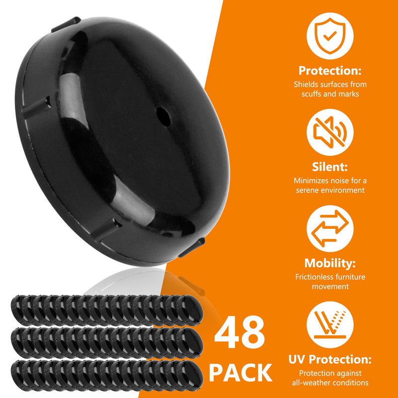 48-Pack Wrought Iron Patio Furniture Feet Caps 1-1/2 inch Round Plastic Outdoor Chair Leg Caps, PETOX Patio Chair Leg Caps for Metal Chairs, Patio Furniture Replacement Feet for Chairs & Tables, Black 48