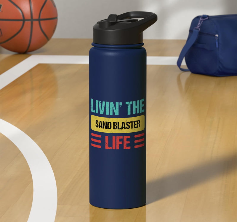 Sand Blaster Stainless Steel Insulated Water Bottle Navy Blue 30 Ounces