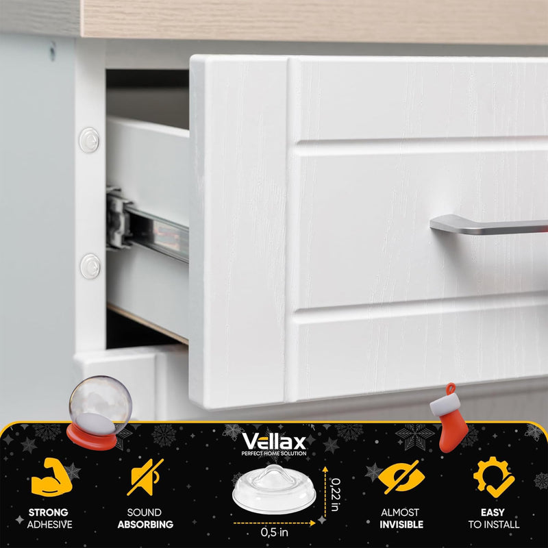 Vellax Cabinet Bumpers Clear Silicone - 128 Pcs, Self-Adhesive Cabinet Door Bumper for Enhanced Sound Dampening, Drawer Stops, Kitchen Furniture, Wall Protection, Décor Crown