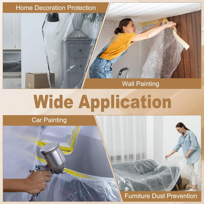 HARFINGTON 2pcs Pre-Taped Masking Film 110.2"x65ft w Plastic Sheeting,Clear Clear 2