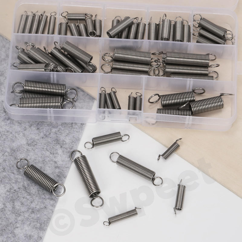 Swpeet 60Pcs 13 Different Sizes Stainless Steel Extension Spring with a Dual Hook Assortment Kit, Mechanical Extension Springs Small Spring for Home Repairs 60