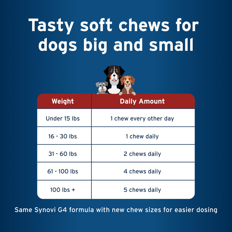 Pet Protect Dog Hip & Joint+ Supplement for Active & Aging Dogs, Vet-Formulated Synovi G4, Dog Glucosamine, Chicken-Flavored Soft Chews (120 Count) 120 Chews