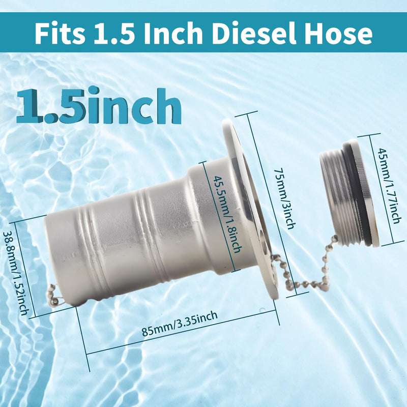316 Stainless Steel Straight Diesel Deck Fill– Marine Boat Fuel Filler Neck & Secure Anti-Theft Access Diesel-Straight(1-1/2")
