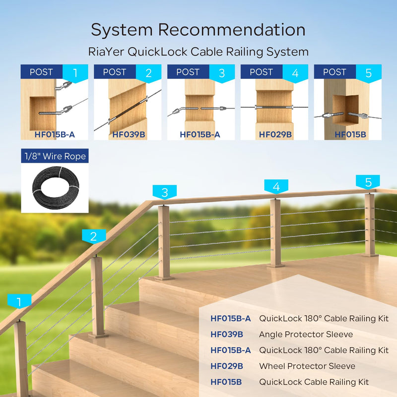10 Pairs Cable Railing Kit QuickLock,Multi-Angle 180° Adjustable Right&Left Handed Thread Swageless Lag Screws for Wood Post of 1/8" T316 Steel Cable Railing System, Easy Installation,HF015SA