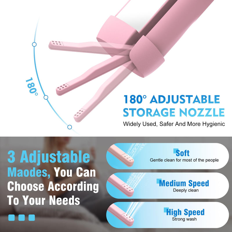 Portable Bidet for Travel, Floranest Rechargeable Electric Travel Bidet Sprayer with Adaptor, Ideal for Travel, Camping and Home Use, Delivering Powerful Cleaning Performance Pink