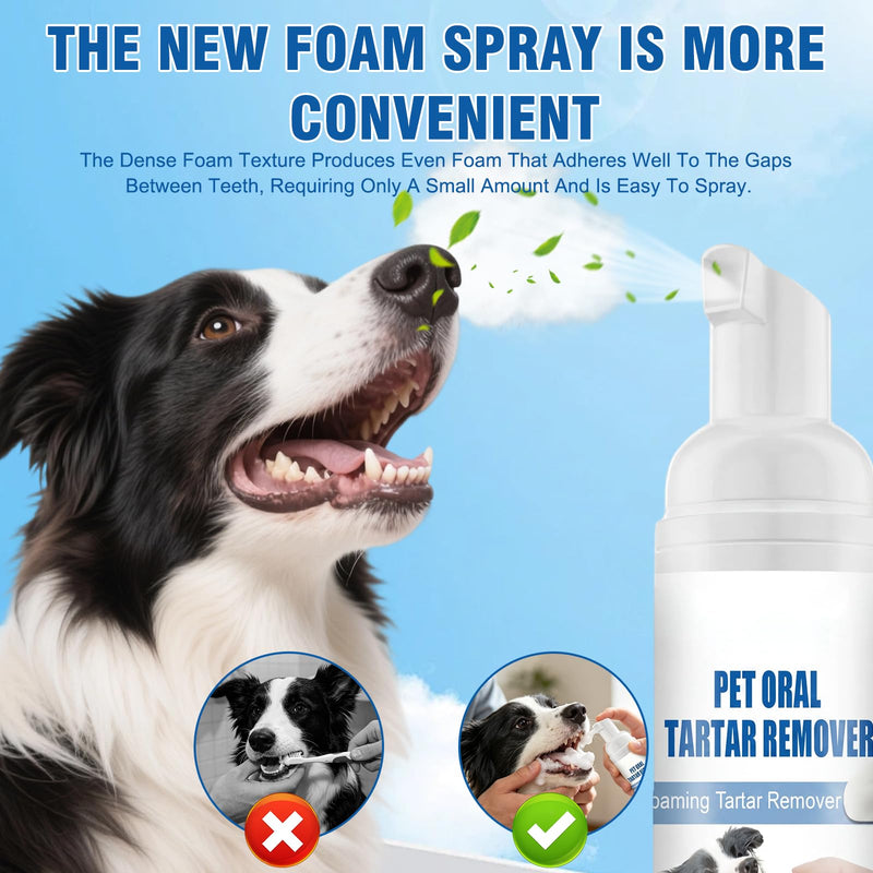 Pet Dental Tartar Remover Spray, Pet Oral Spray for Dogs Teeth Cleaning, No Brush Pet Dental Foaming Care Sprays, Dog Breath Freshener, Reduce Tartar for Cats and Dogs (2Pack)