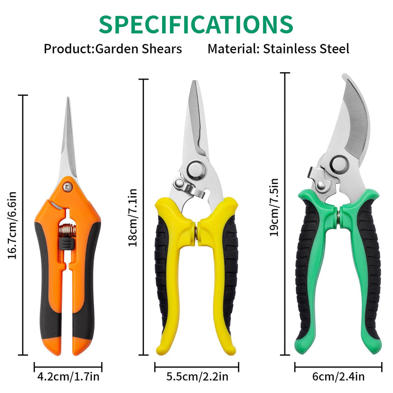 Garden Pruning Shears 3 Pack Gardening Shears Garden Scissors Stainless Steel Garden Shears Pruning Scissors Garden Clippers Pruning Shears for Gardening Garden Tools tijeras de jardinería