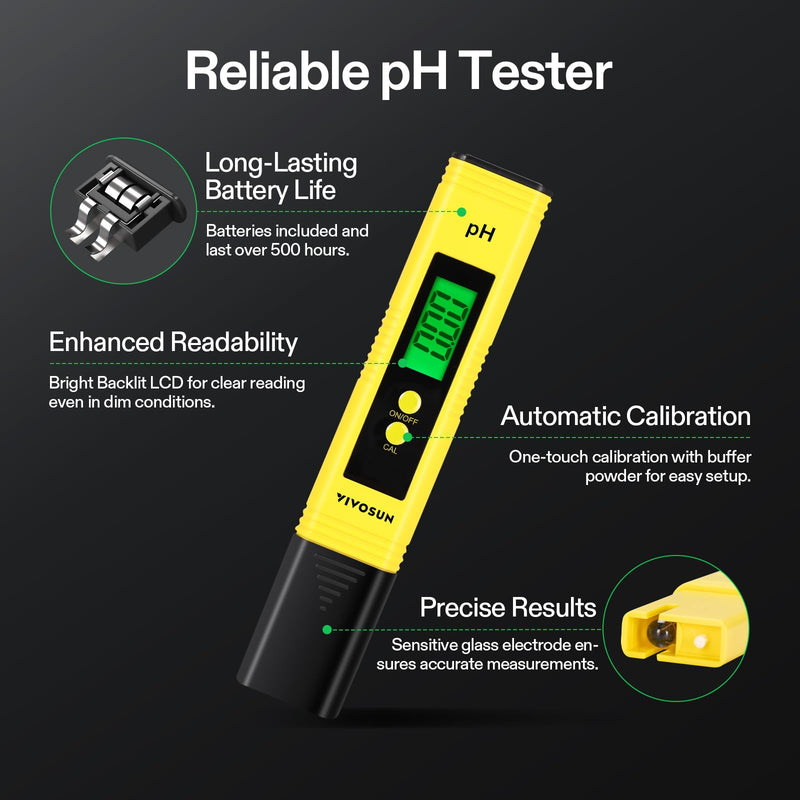 VIVOSUN Digital pH and TDS Meter Kits, 0.01pH High Accuracy Pen Type pH Meter ± 2% Readout Accuracy 3-in-1 TDS EC Temperature Meter for Hydroponics, Pool and Aquarium, Yellow Blue, UL Certified Yellow+Blue
