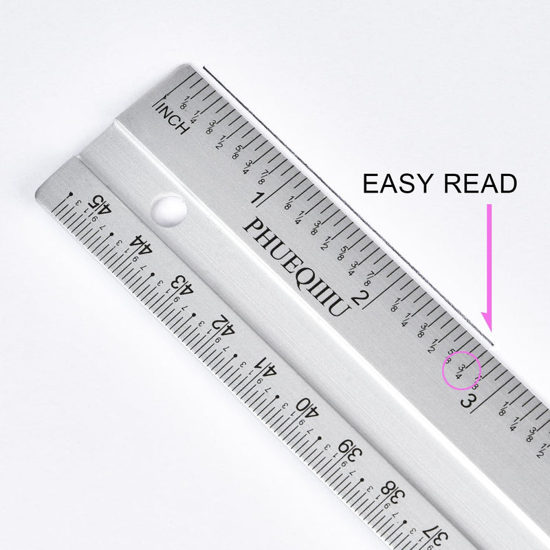 Easy to Read 18 Inch Aluminum Ruler 3-Pack, Dual Sided Imperial Metric Scale with Anti-Slip Strip & Hang Hole for Woodworking,Drafting,Drawing,Measuring,Engineering.