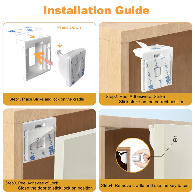 Magnetic Baby Proofing Cabinet Locks - Child Safety for Cabinets, Drawers & Cupboards - 10 Locks 2 Keys - No Drilling Easy Install by DOMILE