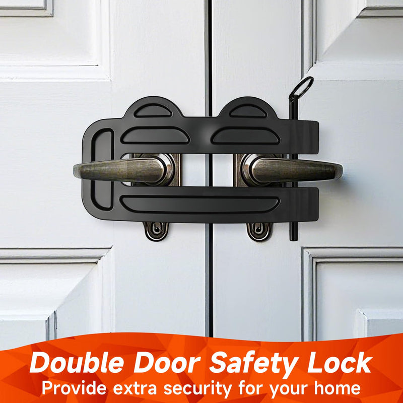 Double Door Locks for French Doors Adjustable Childproof French Door Security, Prevent Kick Ins, 3-Position Pin Slot Safety Unibody Design Reinforcement Lock Prevent Home Unauthorized Entry(Black)