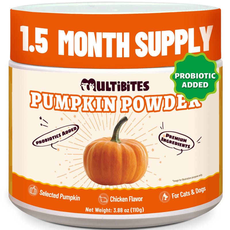 Pumpkin Powder for Dogs & Cats, Digestive Supplement with Probiotics, Prebiotics & Pumpkin Seeds, High Fiber Gut Health & Stool Support, Chicken Flavor Food Topper, 3.88 oz