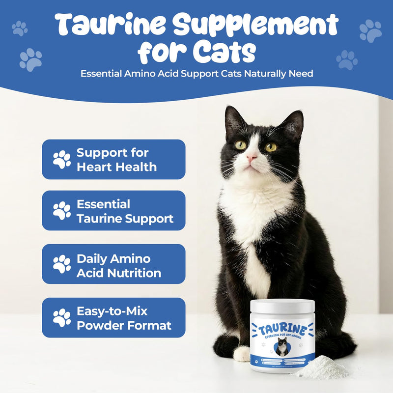 Taurine Powder Supplement for Cats, Essential Taurine Support for Heart Health, Vision & Immune Function, Easy-to-Mix Feline Nutrition Powder