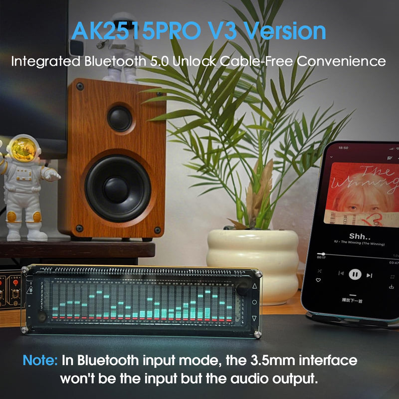 Nobsound VFD Audio Spectrum Analyzer: Sound Level Meter with MIC & Bluetooth Input and Advanced AGC - for Home Audiophiles & Studio Setups (AK2515 PRO V3)