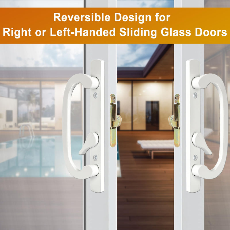 Offset Position Non-Keyed Sliding Patio Door Handleset with Mortise Lock, 45° Keyway, 3-15/16" H.C., Fits 1-3/8" to 2-1/4" Thick Doors, No-Handed, White Diecast 3-15/16" Offset