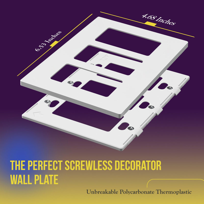 ENERLITES Screwless Decorator Wall Plate Child Safe Cover, Size 3-Gang 4.68" H x 6.53" L, Unbreakable Polycarbonate Thermoplastic, SI8833-W, Glossy, White Standard Size 3 Gang