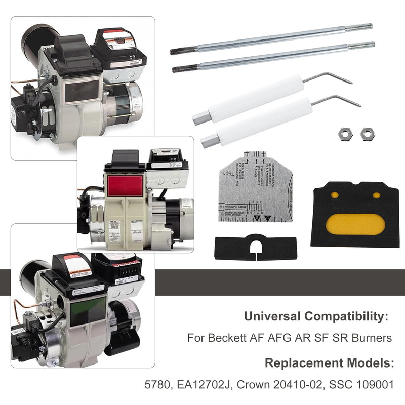Replacement 51304 Burner Igniter/Transformer Gasket Kit & 5780 Electrode Insulator Assembly & T501 Multipurpose Gage Fits for Beckett Burner AF AFG AR SF SR，with Blast Tube up to 9"