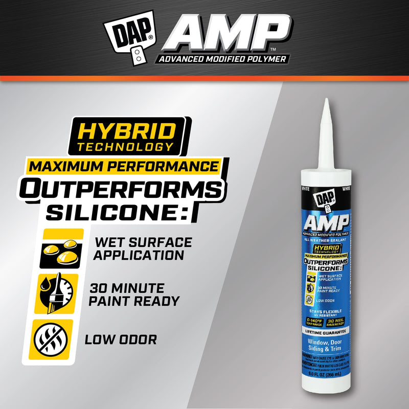 DAP AMP All Weather Window, Door and Siding Sealant, White, 9 Oz (7079800760)