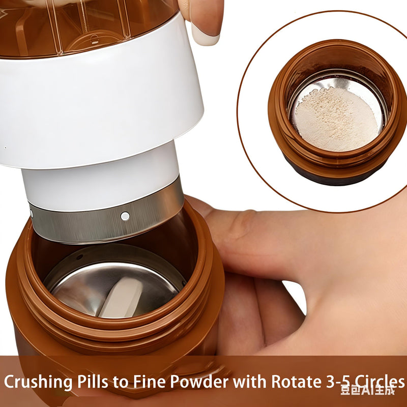 3-in-1 Pill Crusher and Cutter with Storage, BPA-Free Pill Grinder for Fine Powder, Stainless Steel Blade & Grinding Head, Portable Pill Splitter for Elderly, Pets, Travel (Brown) Brown