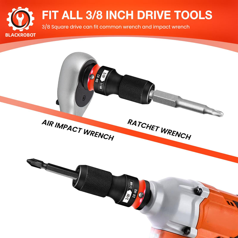 Quick Release Impact Bit Holders 3/8-Inch Square Drive to 1/4-Inch Hex Socket Adapter, CR-MO Steel, Red 3/8 Impact Bit Holder-1