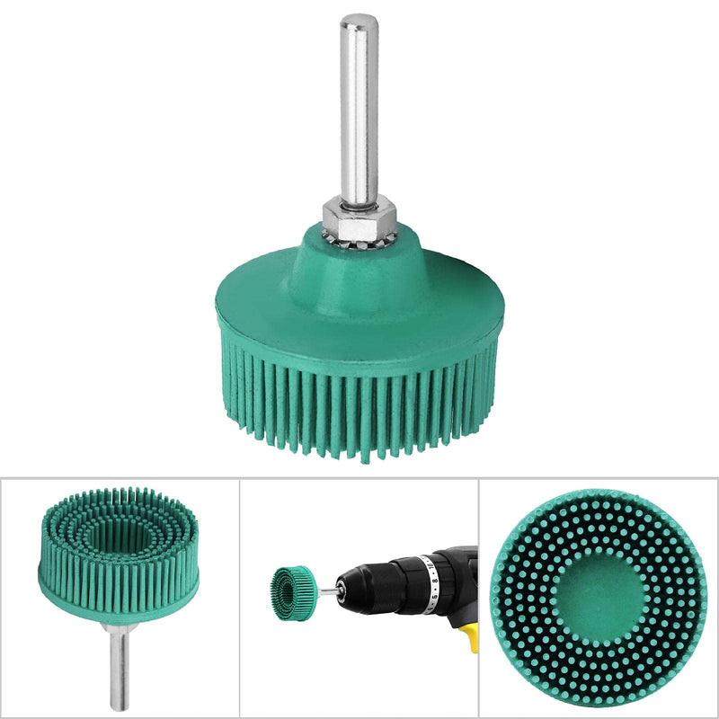2 Inch Bristle Disc, 1/4 Inch Shank 120# 80# 50# Grit Bristle Polishing Brush Bristle Disc Emery Rubber Abrasive Brush Polishing Grinding Wheel for Burr Removal (Green 50#) Green