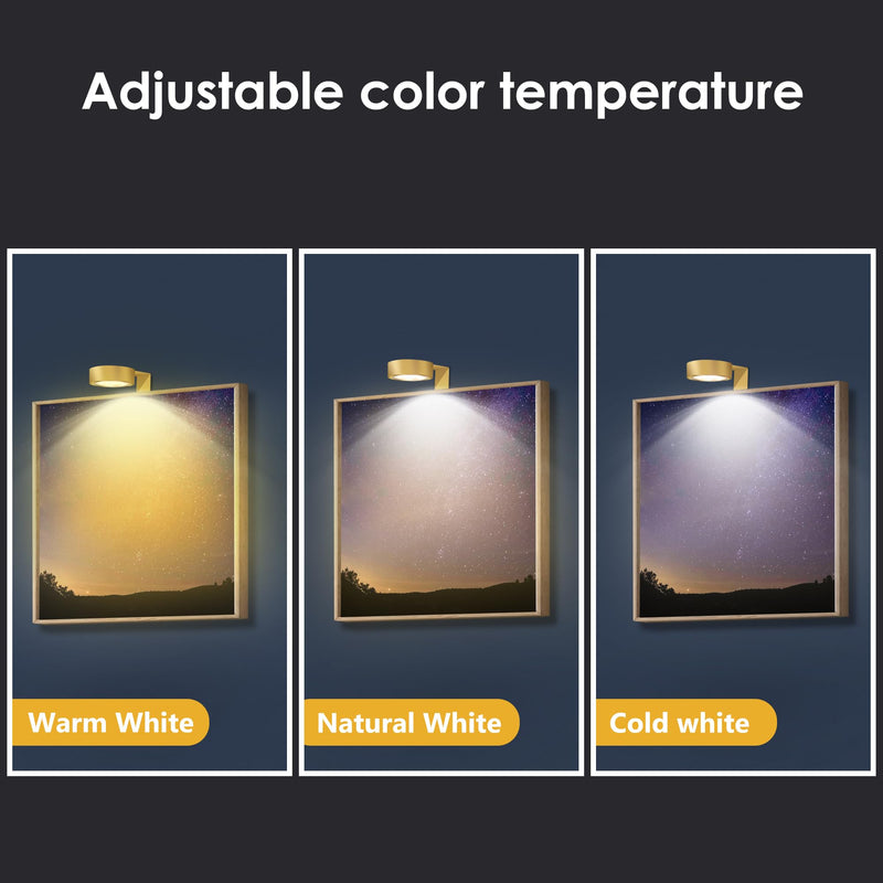 3-Pack Picture Light Battery Operated, Magnetic Led Lights with Remote, Dimmable and Timer Painting Light, Art Display Light for Picture Frame Artworking Portrait, Home Wall Decor Puck Lights, Gold 3-Pack