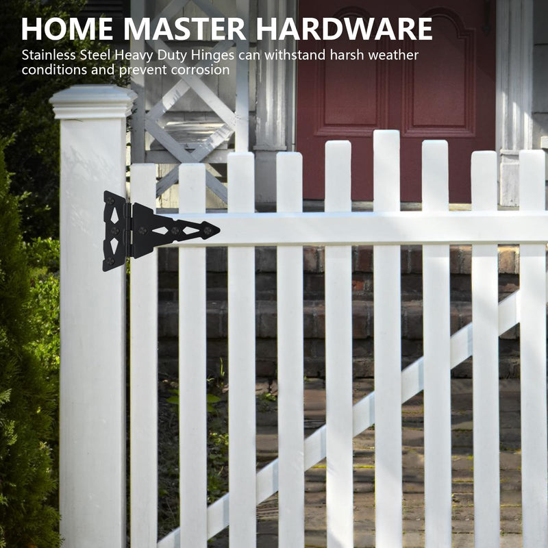 HOME MASTER HARDWARE 8 Inch Heavy Duty Decorative T Hinge Shed Storage Gate Barns Tee Hinges with Screws Black Finish 4 Pack