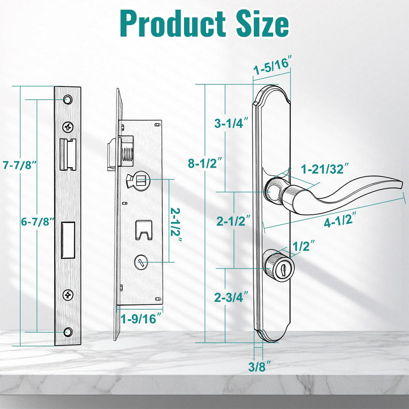 Flat Slot Storm Door Mortise Lock Body Fits for Older Storm Doors, 2-1/2" Handle PZ, Handle Not Included (Brushed Nickel) Brushed Nickel