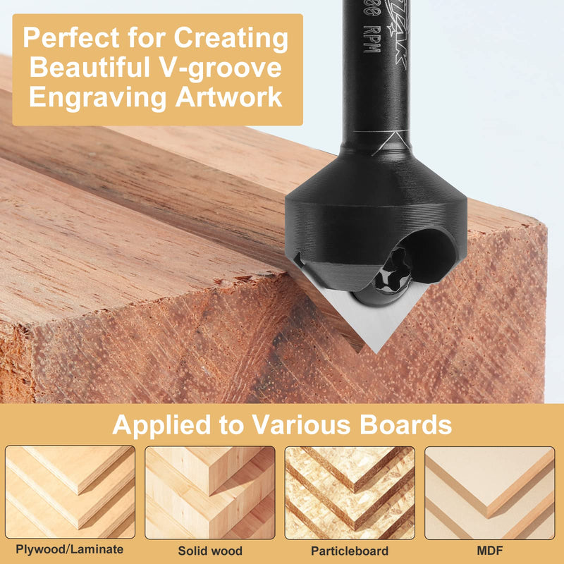 90 Degree V Groove Router Bit 1/4 Inch Shank, Carbide Insert Wood CNC Router Bits for Woodworking Engraving Carving V Bit 1/4" Shank-90 Degree