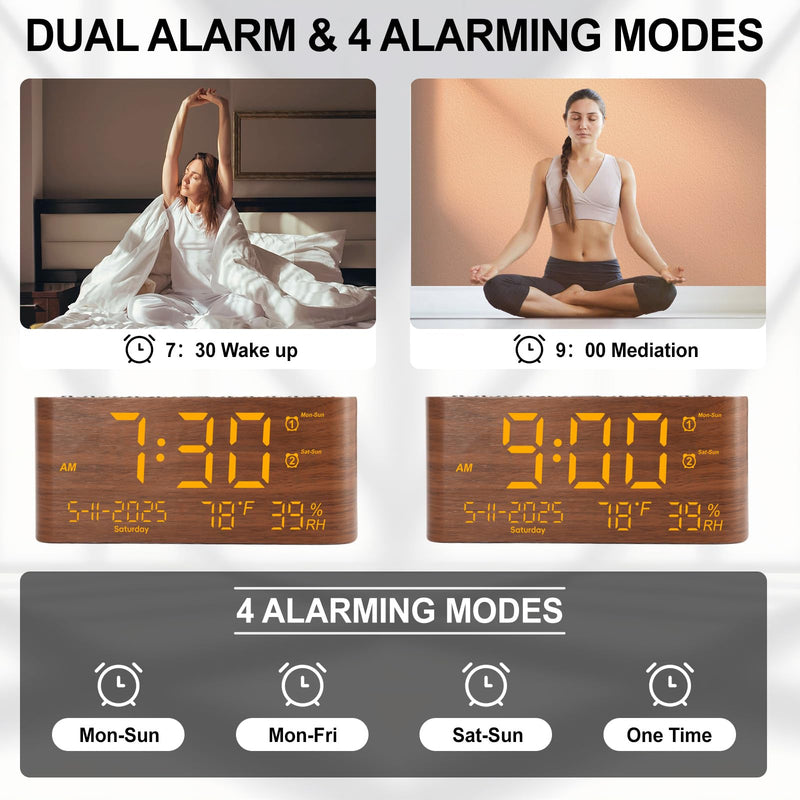 PPLEE 8.7inch Digital Alarm Clock for Bedroom-Digital Clock with Day of Week Month Year Humidity & Temperature Brightness Snooze 2 Alarm Clock & 2 USB Charger Desk Clock for Heavy Sleeper