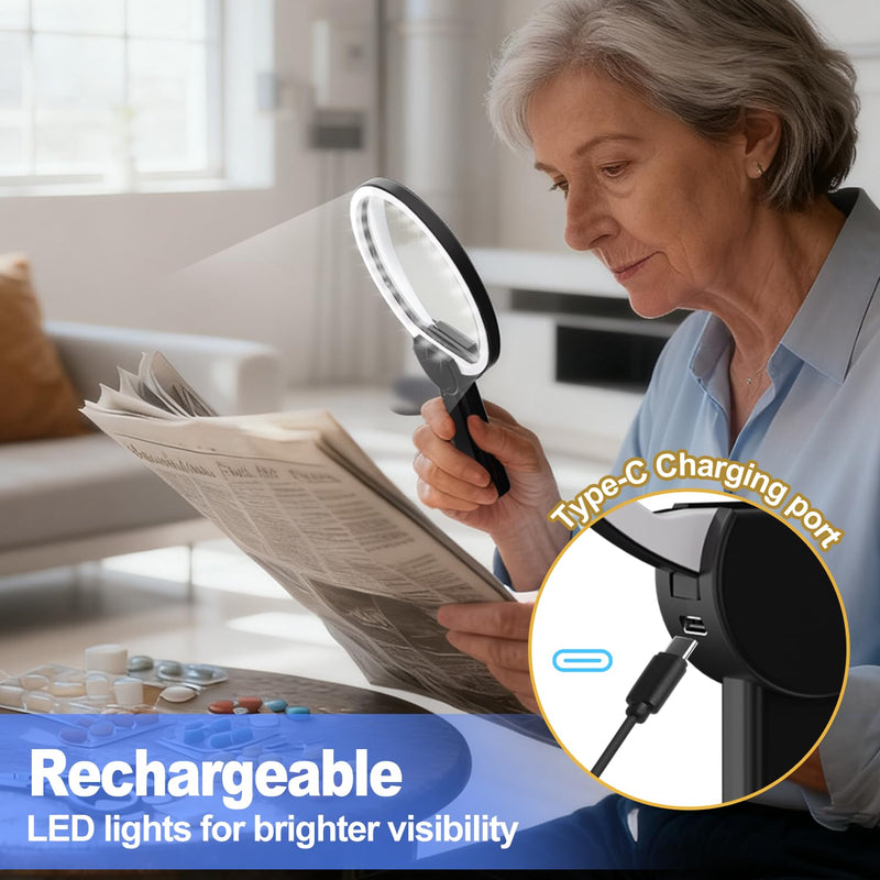 Magnifying Glass with Light Hands Free for Reading 5.5 Inch 5X, LED Light with 2 Modes, Flexible Neck-Worn Large Magnifie, Illuminated Magnifier for Seniors Inspection, Coins, Jewelry, Sewing 5.5 Inch with Light
