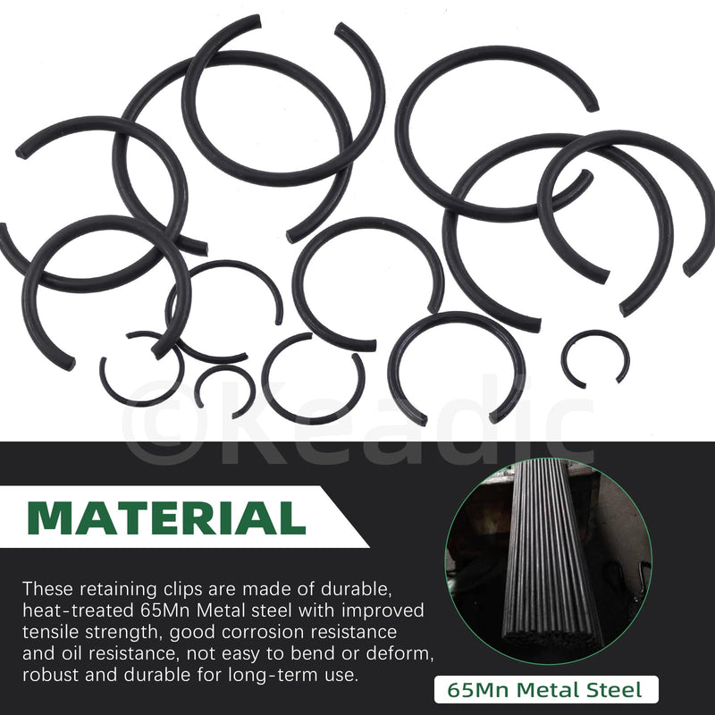 Keadic 322Pcs 10 Sizes Assorted 65Mn Steel Round Wire C Clips External Retaining Rings Set, M7 M8 M10 M12 M14 M16 M18 M20 M22 M24 M25 M26 M28 M30 C-Clips Snap Rings for Holes