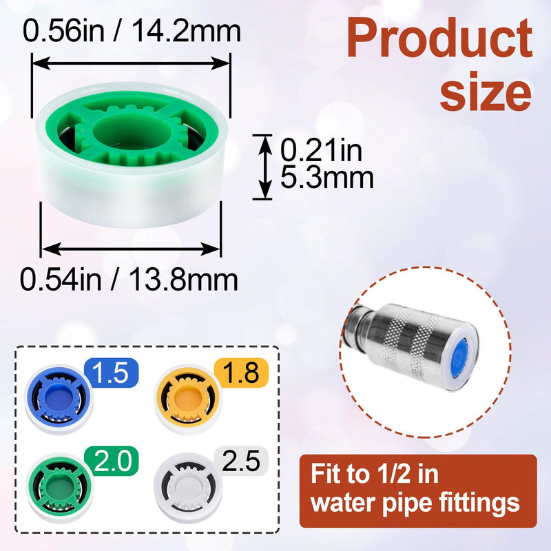 4pcs Shower Head Flow Restrictor, Shower Head Flow Reducer, 1.5 1.8 2.0 2.5 GPM Shower Head Water Saver, Shower Head Limiter for Bathroom, Kitchen, 0.56 × 0.54 × 0.21 inch blue,yellow,green,white