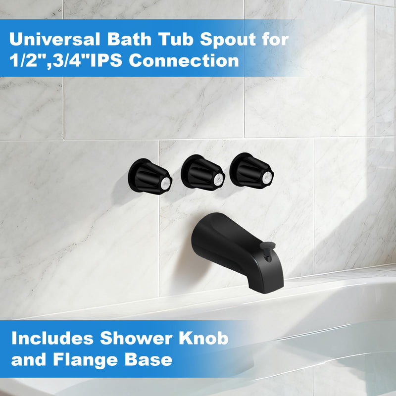 Coolfell Tub Shower Trim Kit, Matte Black Shower Knob 3 Piece and Bath Tub Spout, for Price/Pfister Verve and 3 Handle Tub Shower Faucet, Bathtub Spout for 1/2" Copper, 1/2" and 3/4" Male Thread
